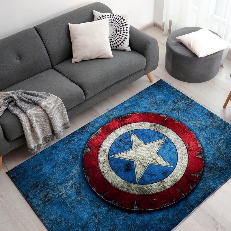 DreamController Caption America Custom Rugs for Gamer Room (62x40inch)| Playroom Carpets Inspired by Games & Anime Decor for Gamers | Gamer Room Decor for Kids Teen Anti-Slip Gaming Mats - Image 1